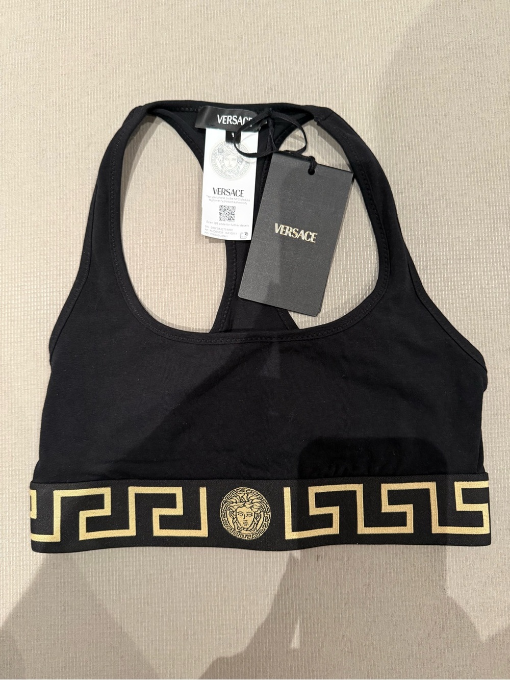 Versace Black Sports Bra with Gold Medusa Band